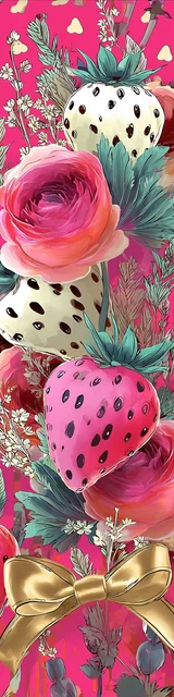 Free strawberry bookmark featuring a white and pink strawberry floral design